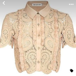 SELF PORTRAIT Beige Paisley Lace Crop Blouse Size 0 - worn once